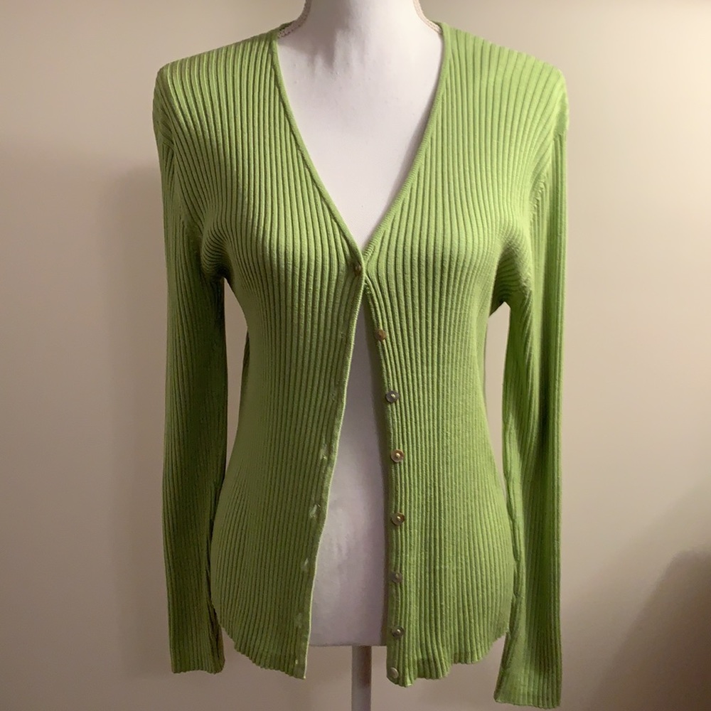 Joseph Allen 100% Silk Chartreuse Cardigan Large